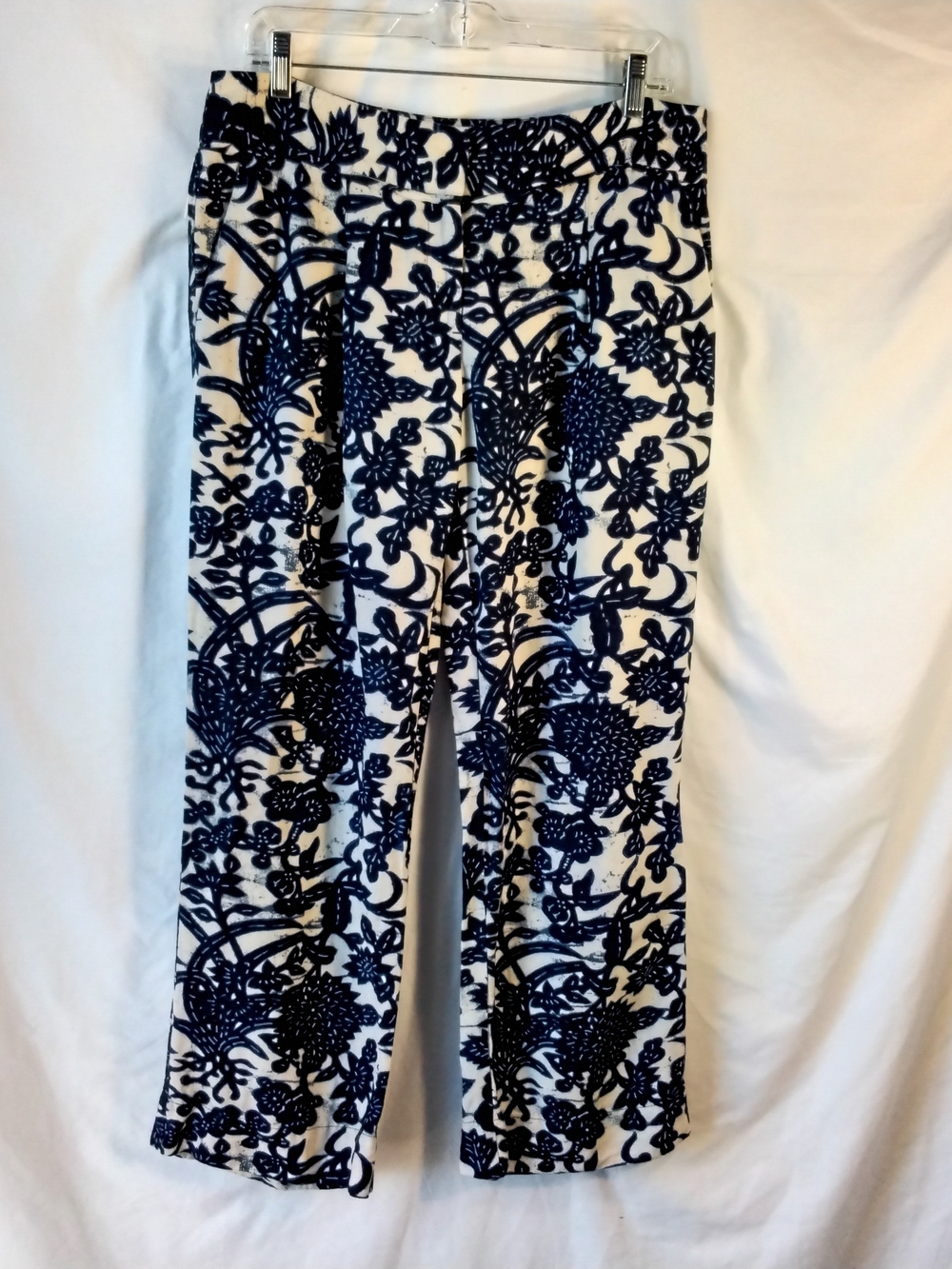 LOFT Navy and White Floral Wide-Leg Pants